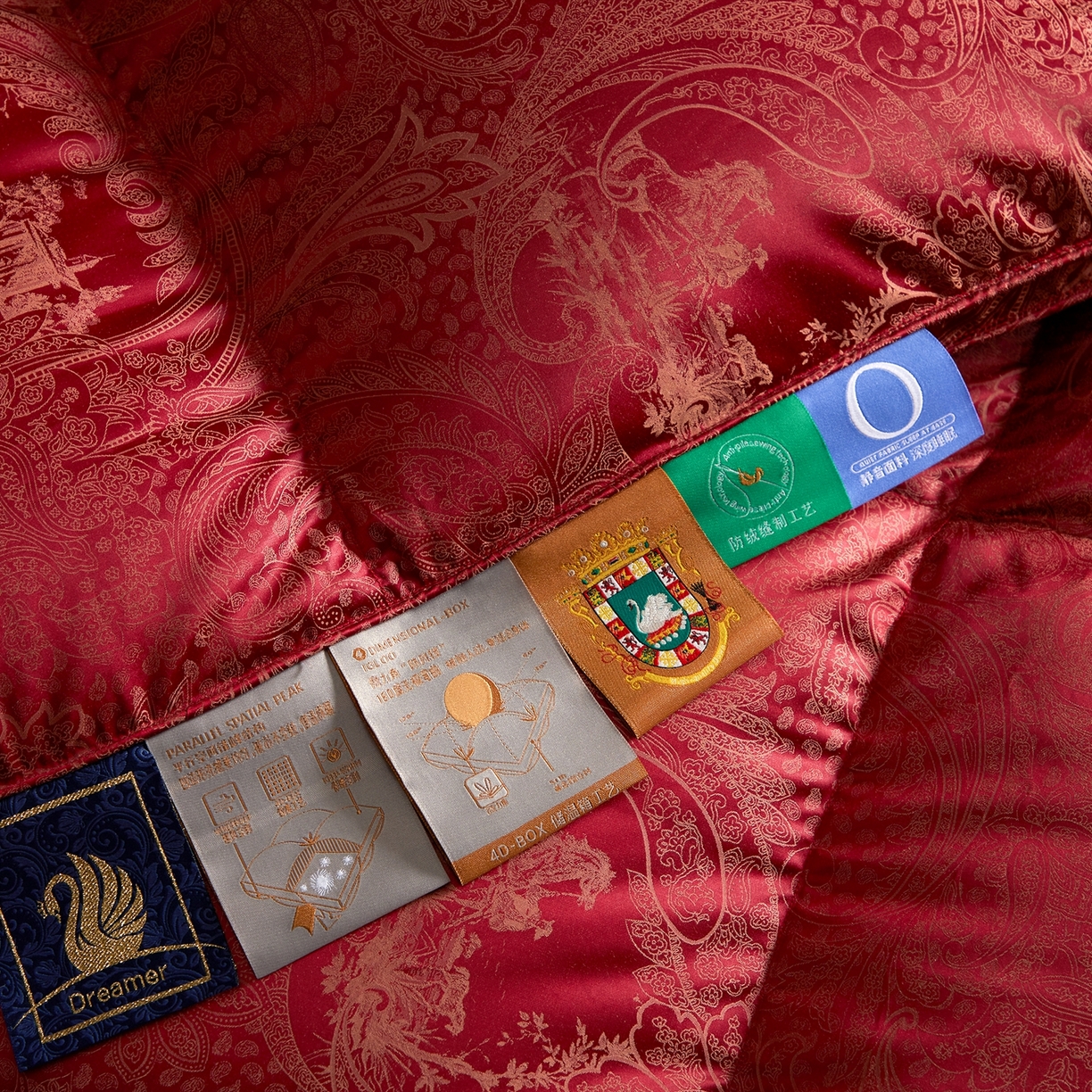 91家纺网 家纺一手货源 找家纺 织梦人羽绒工厂店 2025新款高蓬松羽绒被85鸭绒大牌同款花型-高精密提花系列 高精密提花-罗马庄园大红