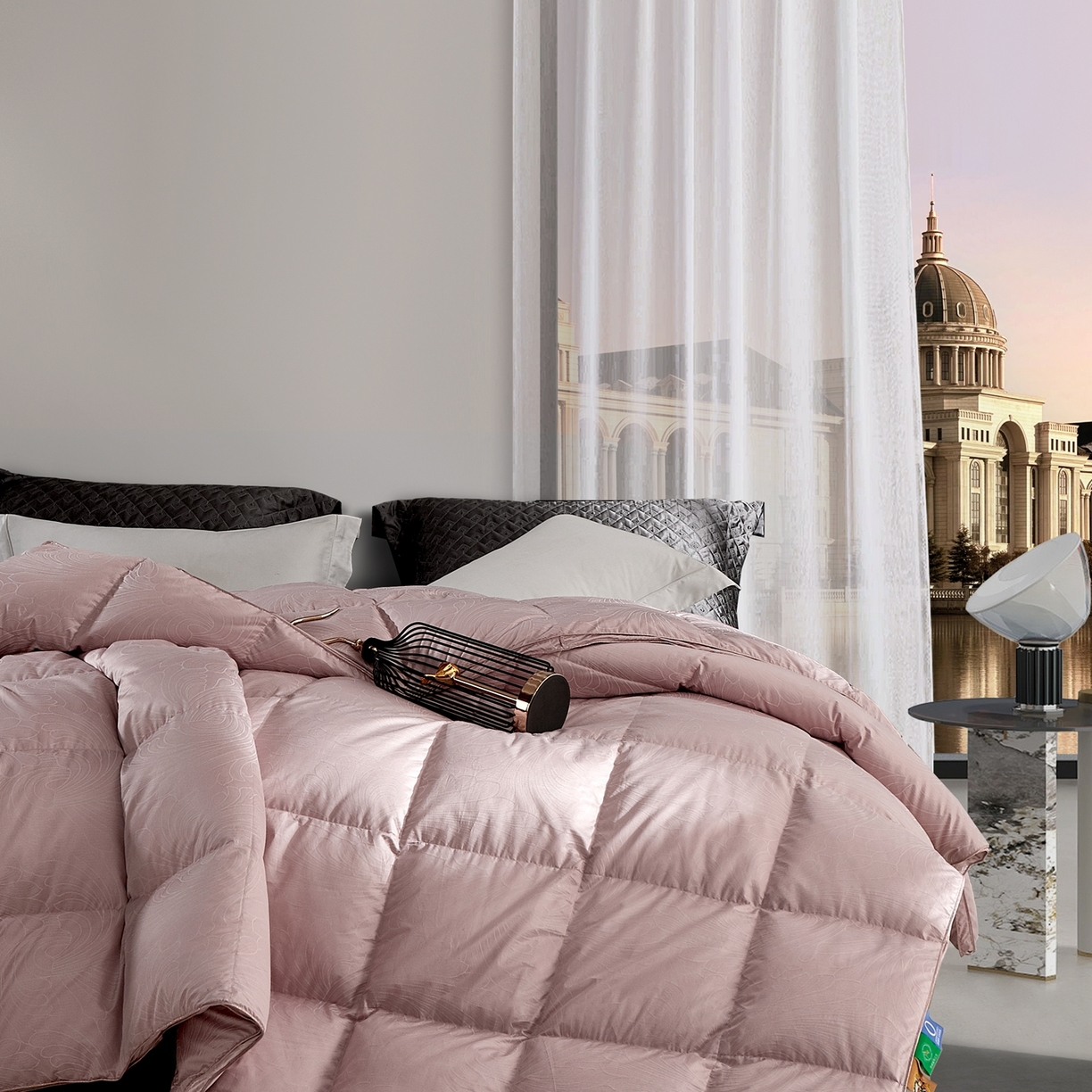 91家纺网 家纺一手货源 找家纺 织梦人羽绒工厂店 2025新款高蓬松羽绒被85鸭绒大牌同款花型-高精密提花系列 高精密提花-蒙娜丽莎豆沙