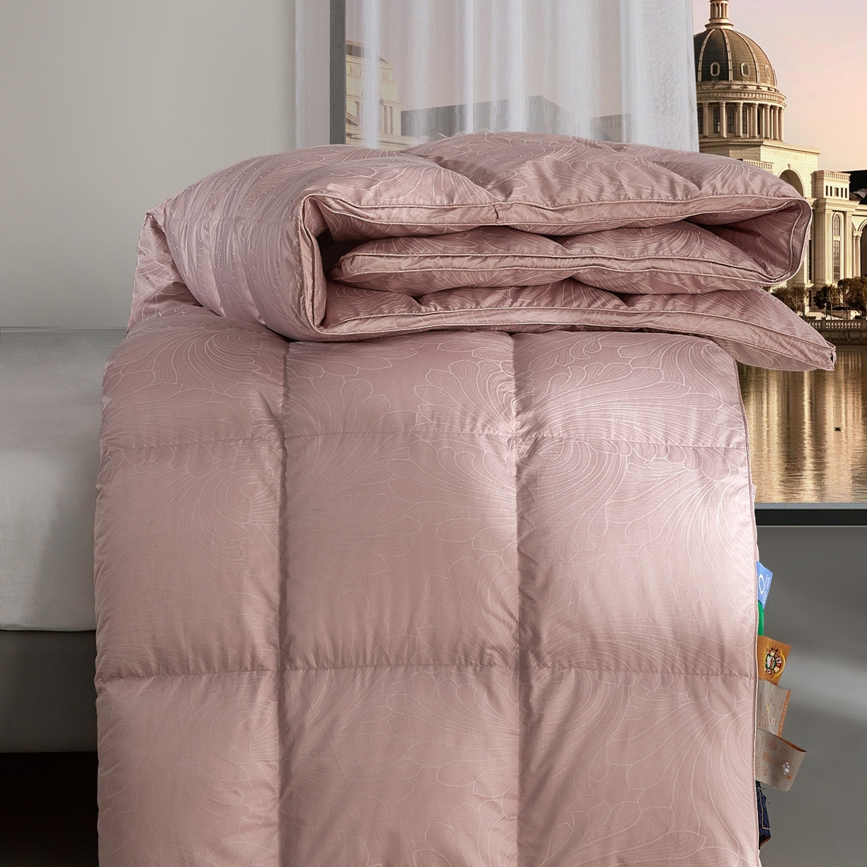 91家纺网 家纺一手货源 找家纺 织梦人羽绒工厂店 2025新款高蓬松羽绒被85鸭绒大牌同款花型-高精密提花系列 高精密提花-蒙娜丽莎豆沙