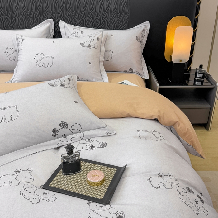 91家纺网 家纺一手货源 找家纺 凌鼎 2025新款100%全棉生态磨毛四件套系列1吉唛浅灰