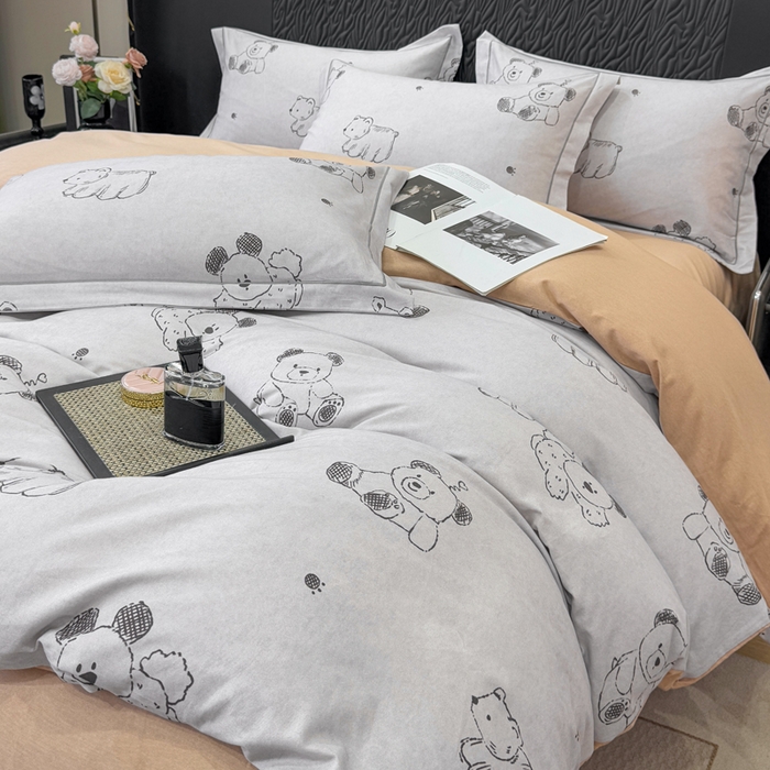 91家纺网 家纺一手货源 找家纺 凌鼎 2025新款100%全棉生态磨毛四件套系列1吉唛浅灰