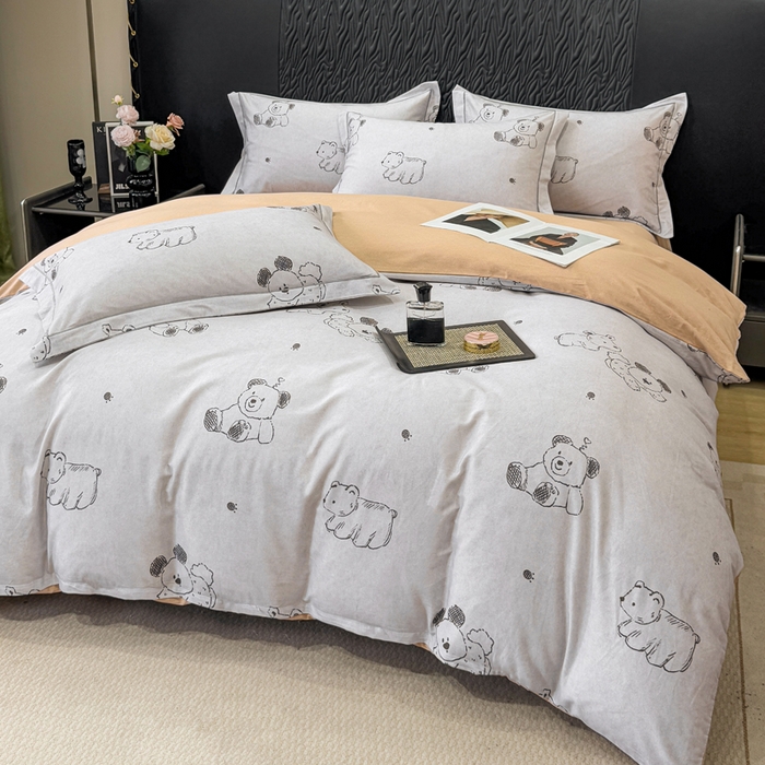 91家纺网 家纺一手货源 找家纺 凌鼎 2025新款100%全棉生态磨毛四件套系列1吉唛浅灰