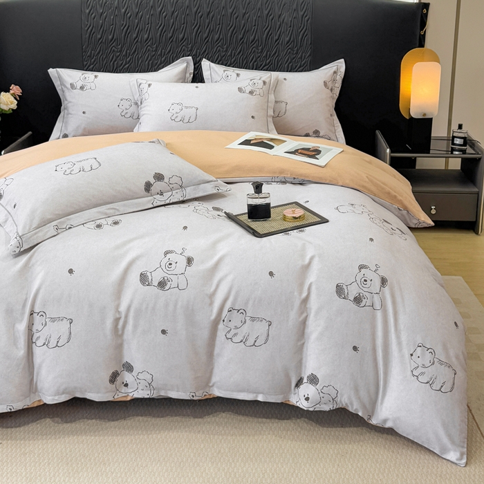 91家纺网 家纺一手货源 找家纺 凌鼎 2025新款100%全棉生态磨毛四件套系列1吉唛浅灰