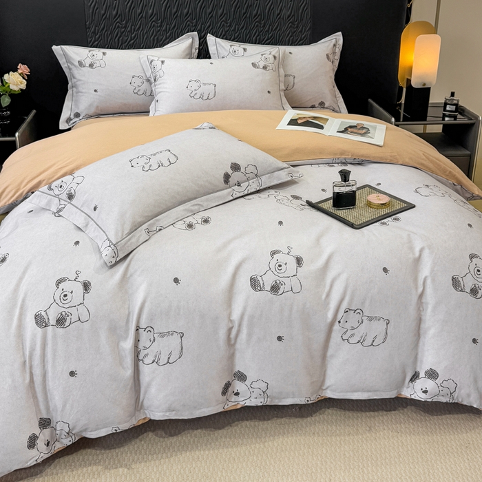 91家纺网 家纺一手货源 找家纺 凌鼎 2025新款100%全棉生态磨毛四件套系列1吉唛浅灰