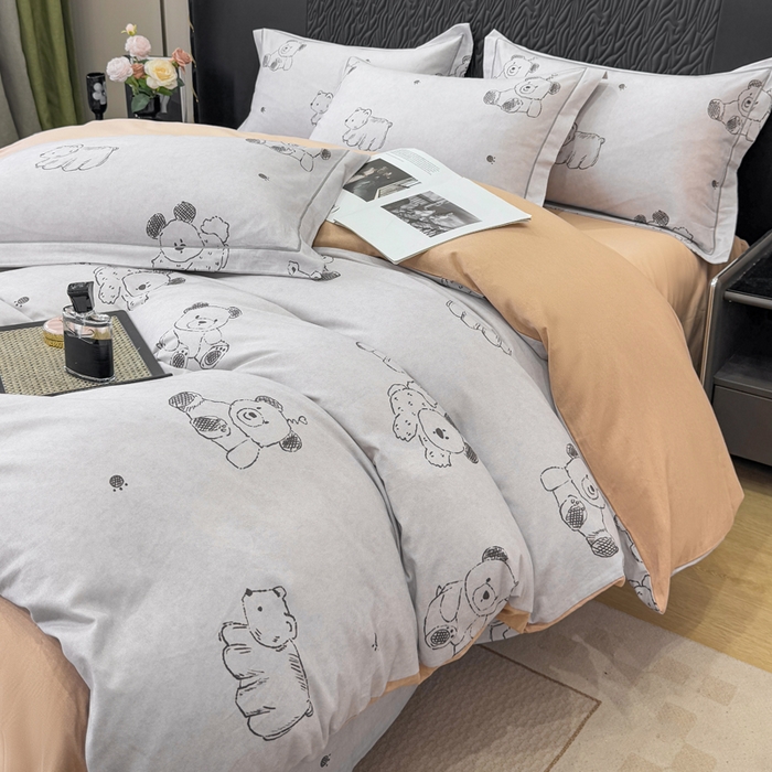 91家纺网 家纺一手货源 找家纺 凌鼎 2025新款100%全棉生态磨毛四件套系列1吉唛浅灰