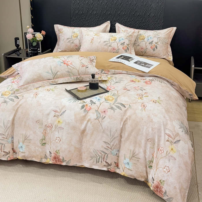 91家纺网 家纺一手货源 找家纺 凌鼎 2025新款100%全棉生态磨毛四件套系列1美伊咖