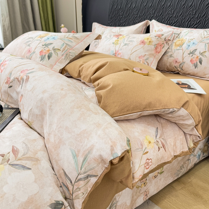 91家纺网 家纺一手货源 找家纺 凌鼎 2025新款100%全棉生态磨毛四件套系列1美伊咖