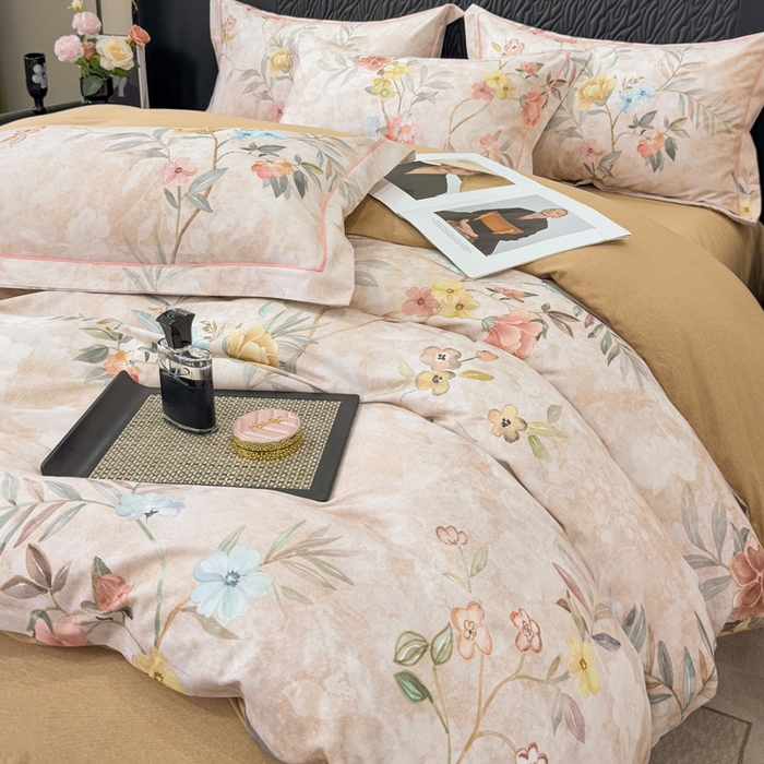 91家纺网 家纺一手货源 找家纺 凌鼎 2025新款100%全棉生态磨毛四件套系列1美伊咖