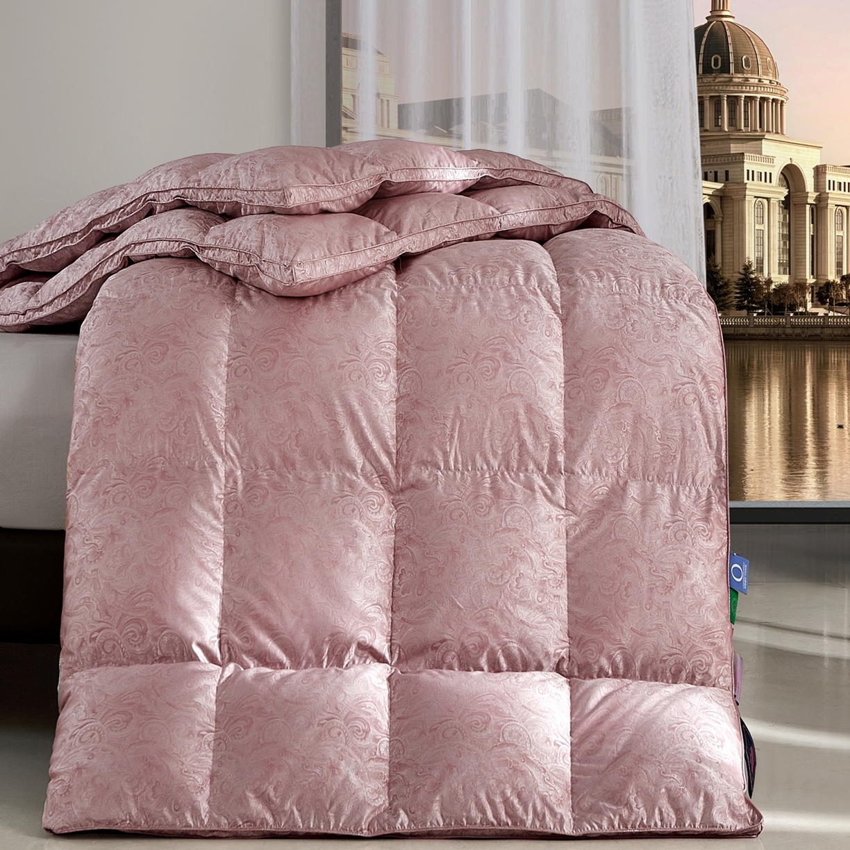 91家纺网 家纺一手货源 找家纺 织梦人羽绒工厂店 2025新款高蓬松羽绒被85鸭绒大牌同款花型-高精密提花系列 高精密提花-水云豆沙