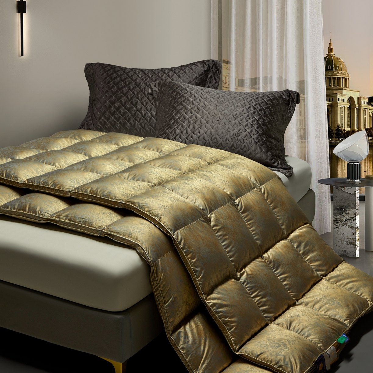 91家纺网 家纺一手货源 找家纺 织梦人羽绒工厂店 2025新款高蓬松羽绒被85鸭绒大牌同款花型-高精密提花系列 高精密提花-水云古铜