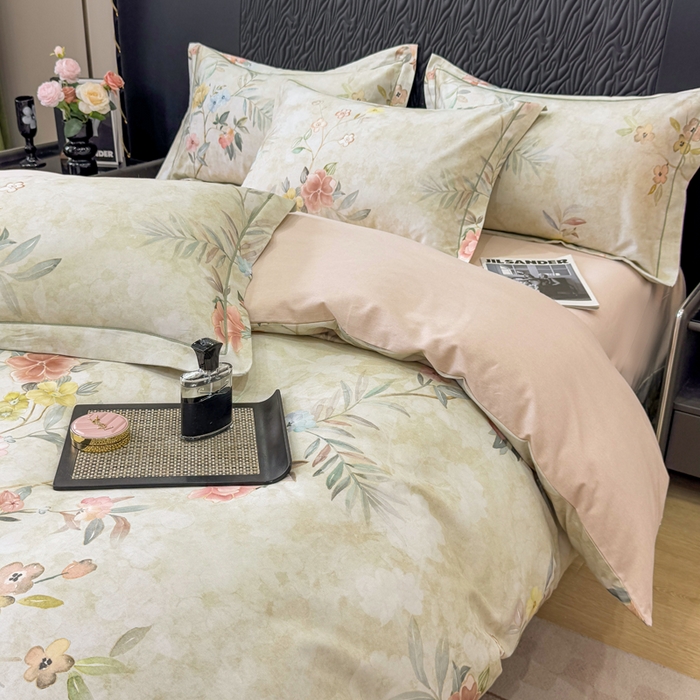 91家纺网 家纺一手货源 找家纺 凌鼎 2025新款100%全棉生态磨毛四件套系列1美伊绿