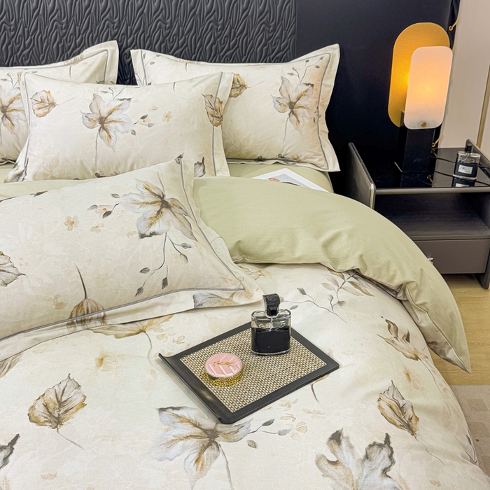 91家纺网 家纺一手货源 找家纺 凌鼎 2025新款100%全棉生态磨毛四件套系列1杉叶咖