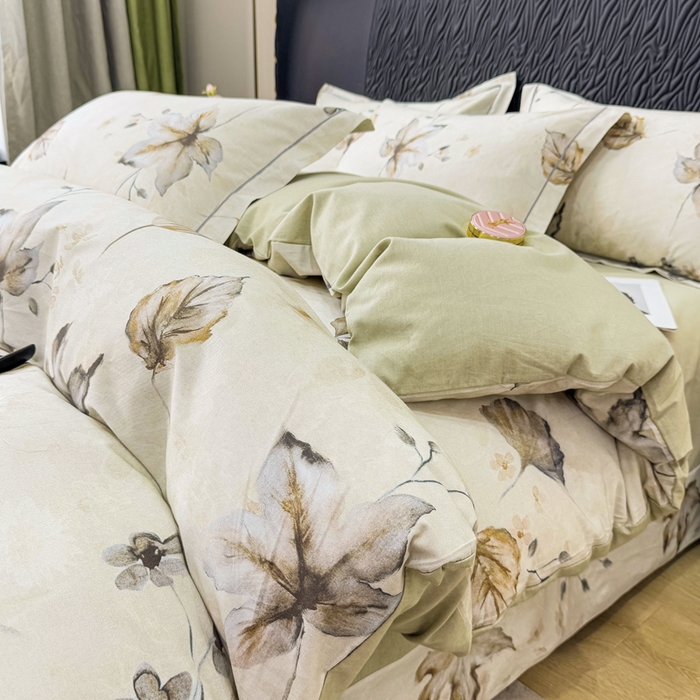 91家纺网 家纺一手货源 找家纺 凌鼎 2025新款100%全棉生态磨毛四件套系列1杉叶咖