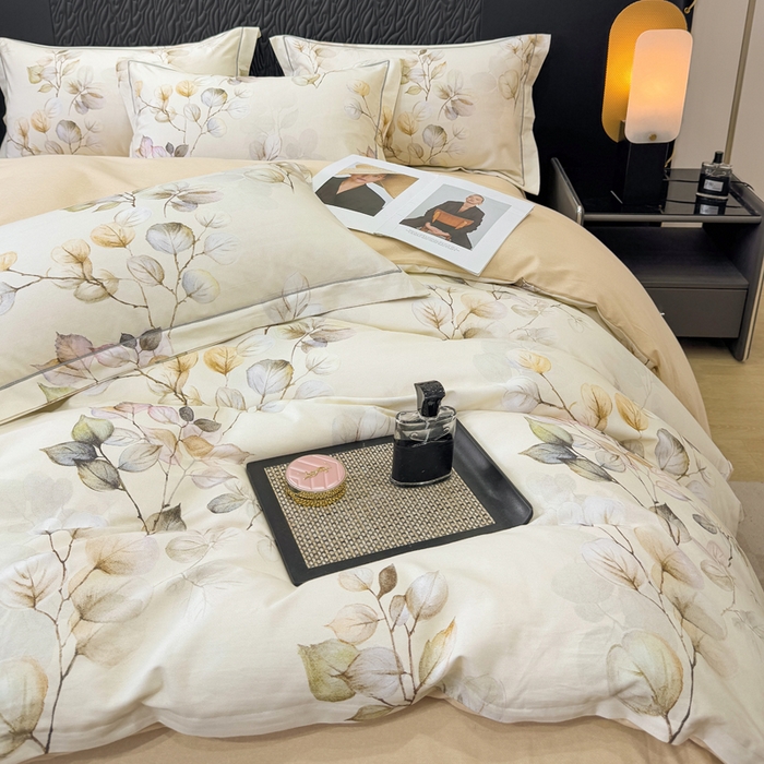 91家纺网 家纺一手货源 找家纺 凌鼎 2025新款100%全棉生态磨毛四件套系列1舒蔓枝绿