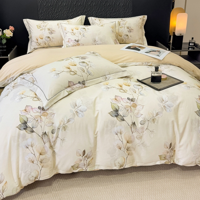 91家纺网 家纺一手货源 找家纺 凌鼎 2025新款100%全棉生态磨毛四件套系列1舒蔓枝绿