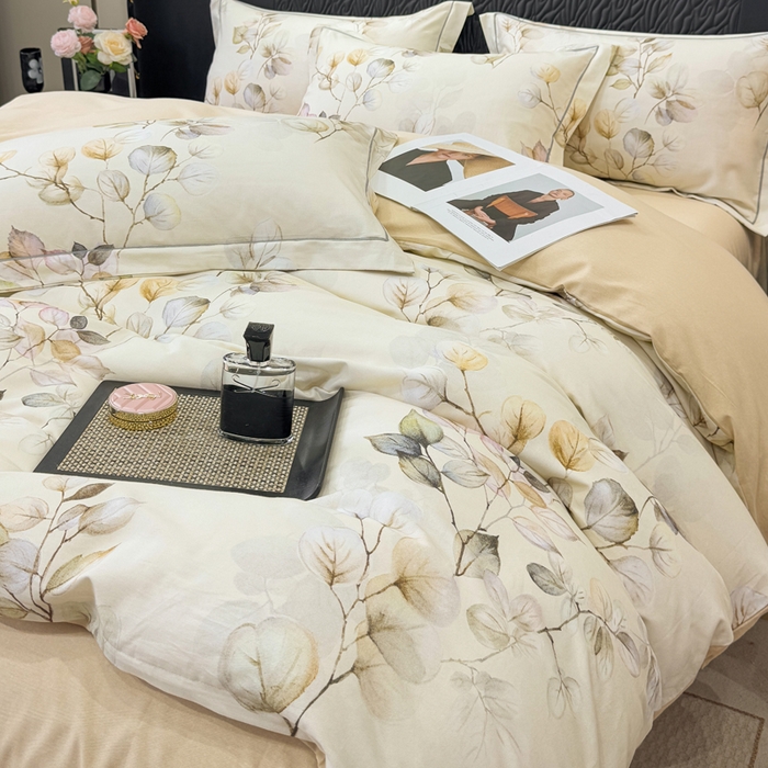 91家纺网 家纺一手货源 找家纺 凌鼎 2025新款100%全棉生态磨毛四件套系列1舒蔓枝绿