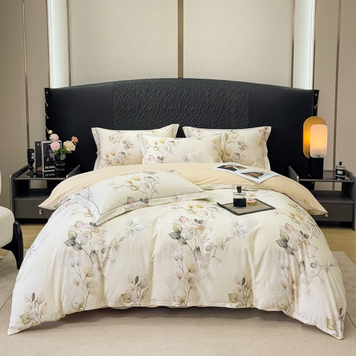 91家纺网 家纺一手货源 找家纺 凌鼎 2025新款100%全棉生态磨毛四件套系列1舒蔓枝绿