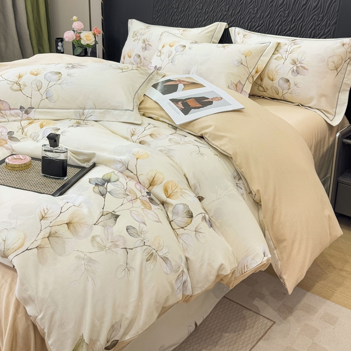 91家纺网 家纺一手货源 找家纺 凌鼎 2025新款100%全棉生态磨毛四件套系列1舒蔓枝绿