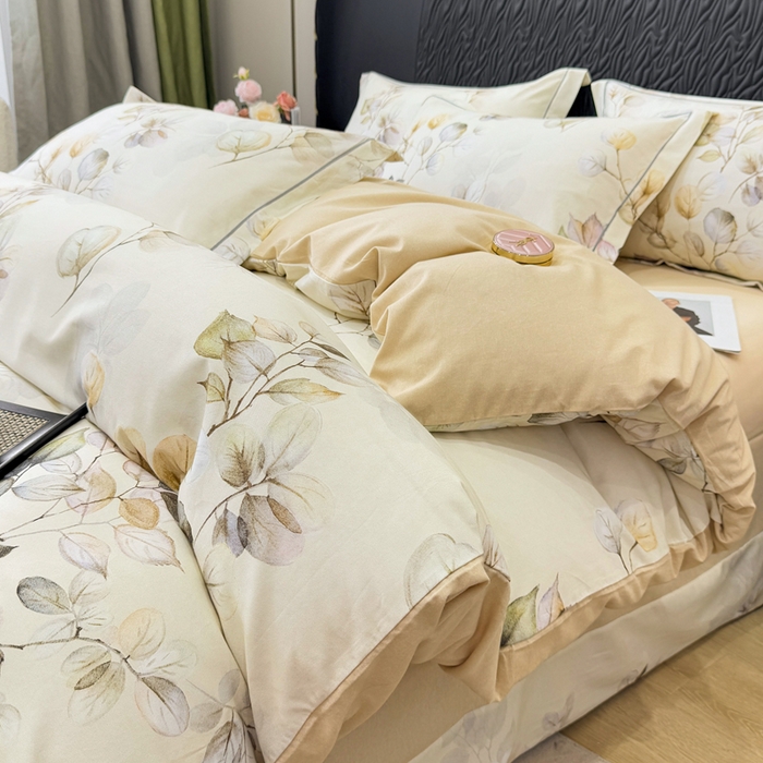 91家纺网 家纺一手货源 找家纺 凌鼎 2025新款100%全棉生态磨毛四件套系列1舒蔓枝绿