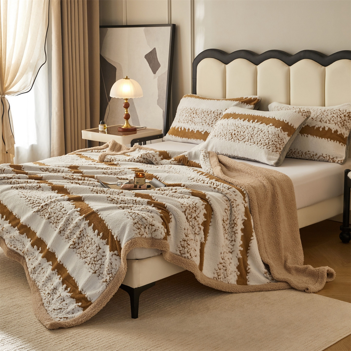 91家纺网 家纺一手货源 找家纺 （总）莱家富 2025新款双层加厚阳离子提花毛毯羊羔绒毛毯盖毯办公室午休毯