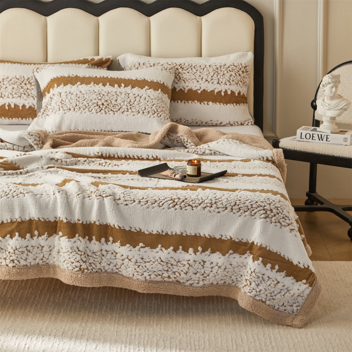 91家纺网 家纺一手货源 找家纺 莱家富 2026新款双层加厚阳离子提花毛毯羊羔绒毛毯盖毯办公室午休毯 浔彩-驼色