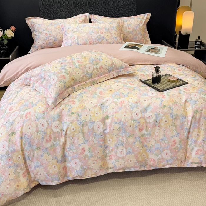 91家纺网 家纺一手货源 找家纺 凌鼎 2025新款100%全棉生态磨毛四件套系列1仙女星尘粉