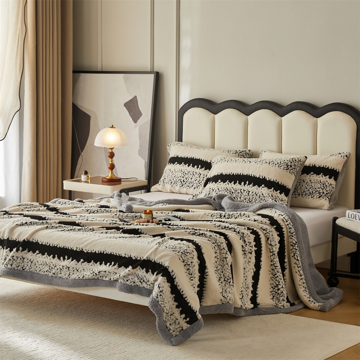 91家纺网 家纺一手货源 找家纺 莱家富 2026新款双层加厚阳离子提花毛毯羊羔绒毛毯盖毯办公室午休毯 浔彩-奶白