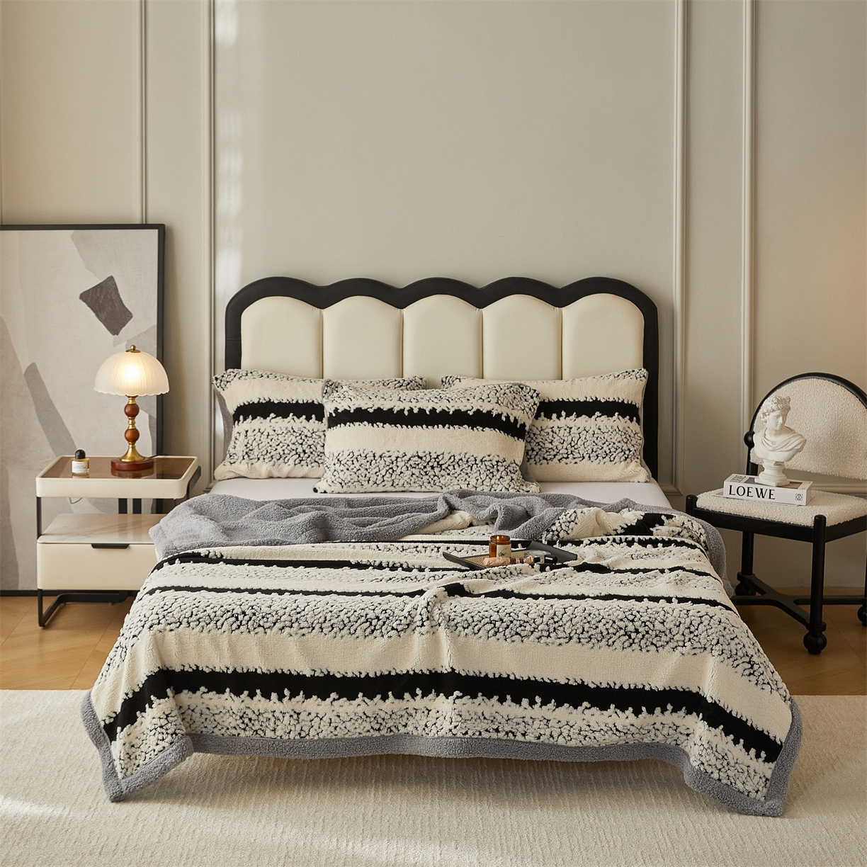 91家纺网 家纺一手货源 找家纺 莱家富 2026新款双层加厚阳离子提花毛毯羊羔绒毛毯盖毯办公室午休毯 浔彩-奶白