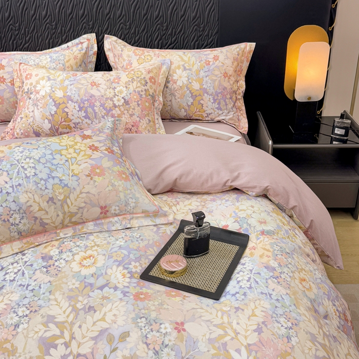 91家纺网 家纺一手货源 找家纺 凌鼎 2025新款100%全棉生态磨毛四件套系列1樱雪奈粉