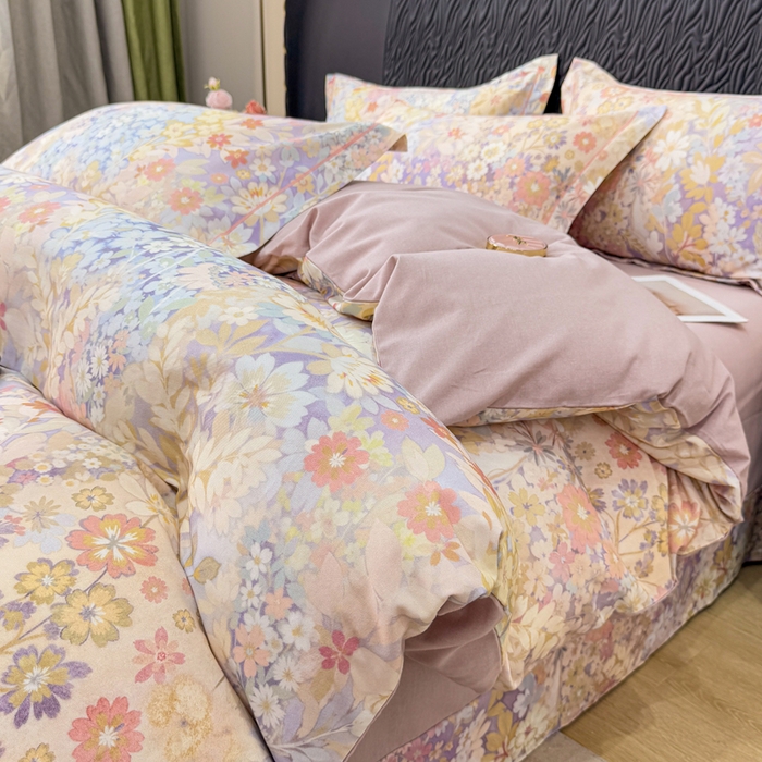 91家纺网 家纺一手货源 找家纺 凌鼎 2025新款100%全棉生态磨毛四件套系列1樱雪奈粉