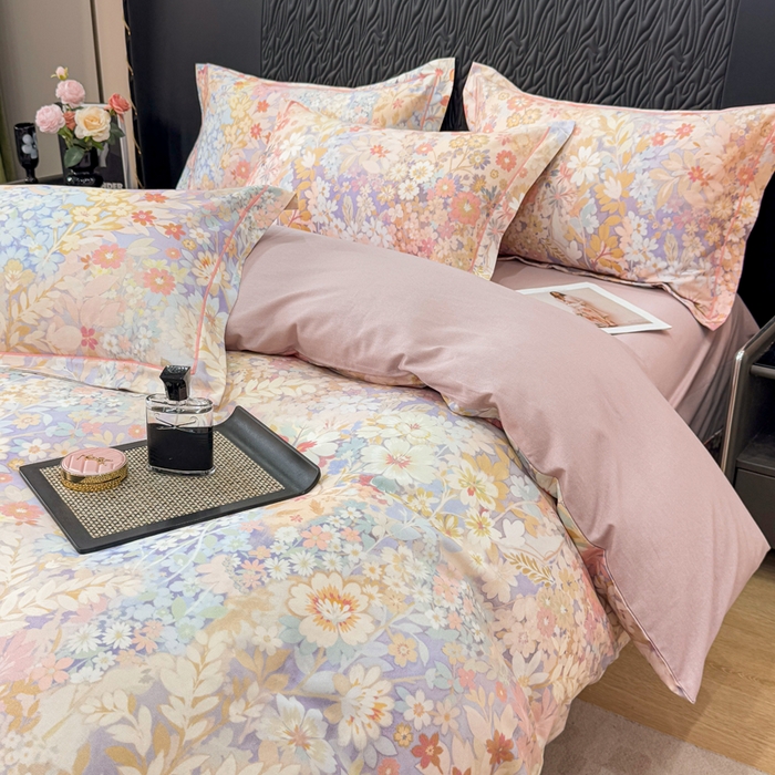 91家纺网 家纺一手货源 找家纺 凌鼎 2025新款100%全棉生态磨毛四件套系列1樱雪奈粉