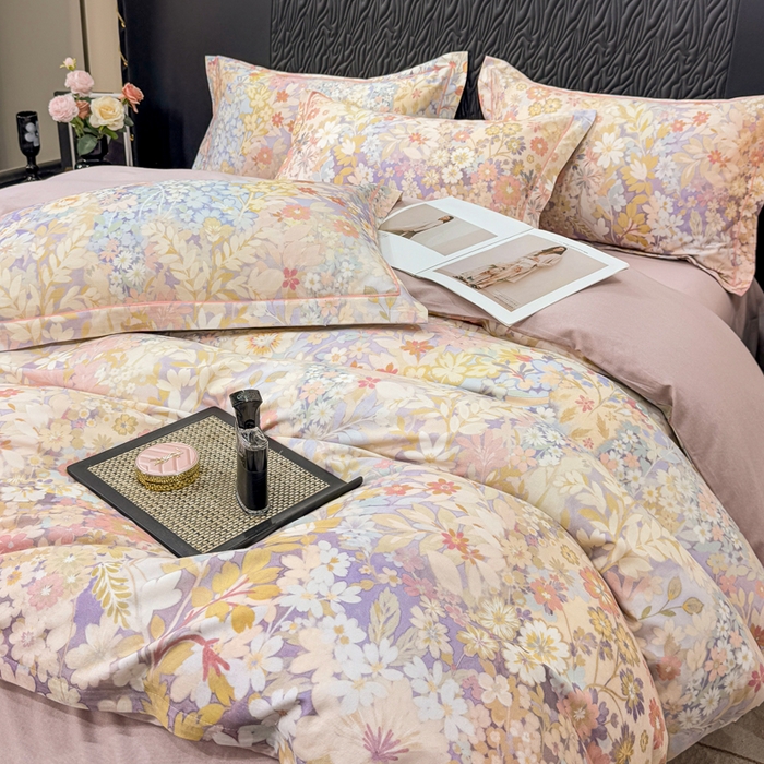 91家纺网 家纺一手货源 找家纺 凌鼎 2025新款100%全棉生态磨毛四件套系列1樱雪奈粉