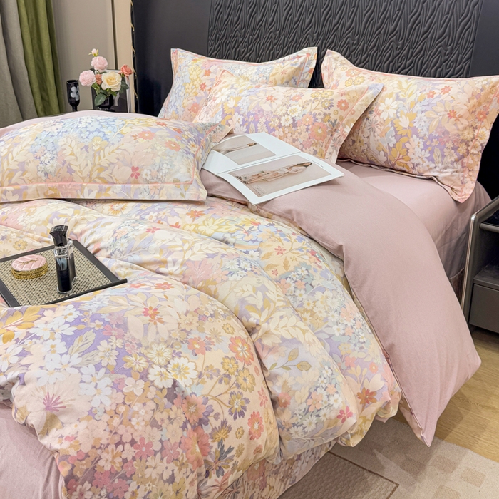 91家纺网 家纺一手货源 找家纺 凌鼎 2025新款100%全棉生态磨毛四件套系列1樱雪奈粉