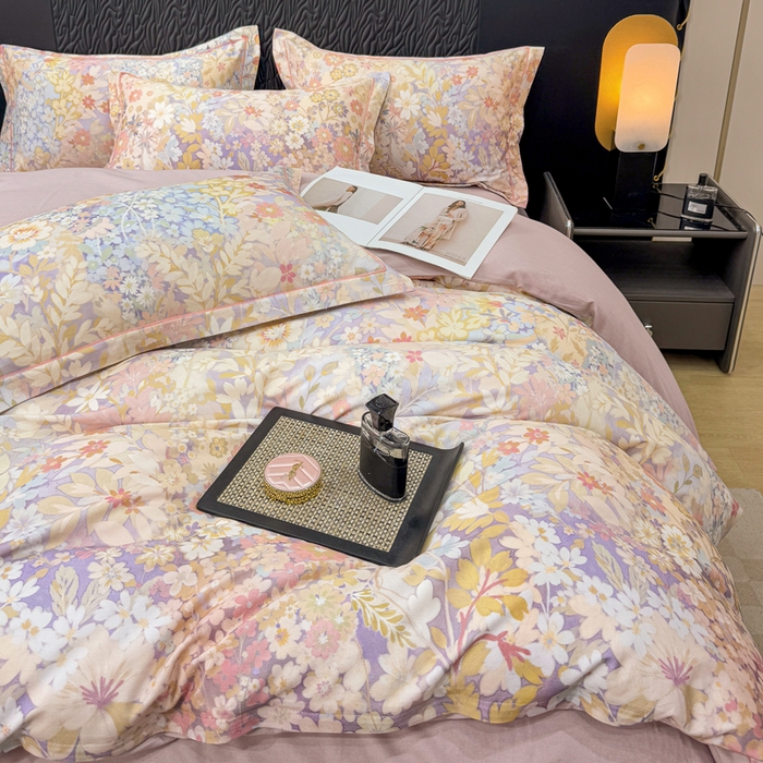 91家纺网 家纺一手货源 找家纺 凌鼎 2025新款100%全棉生态磨毛四件套系列1樱雪奈粉