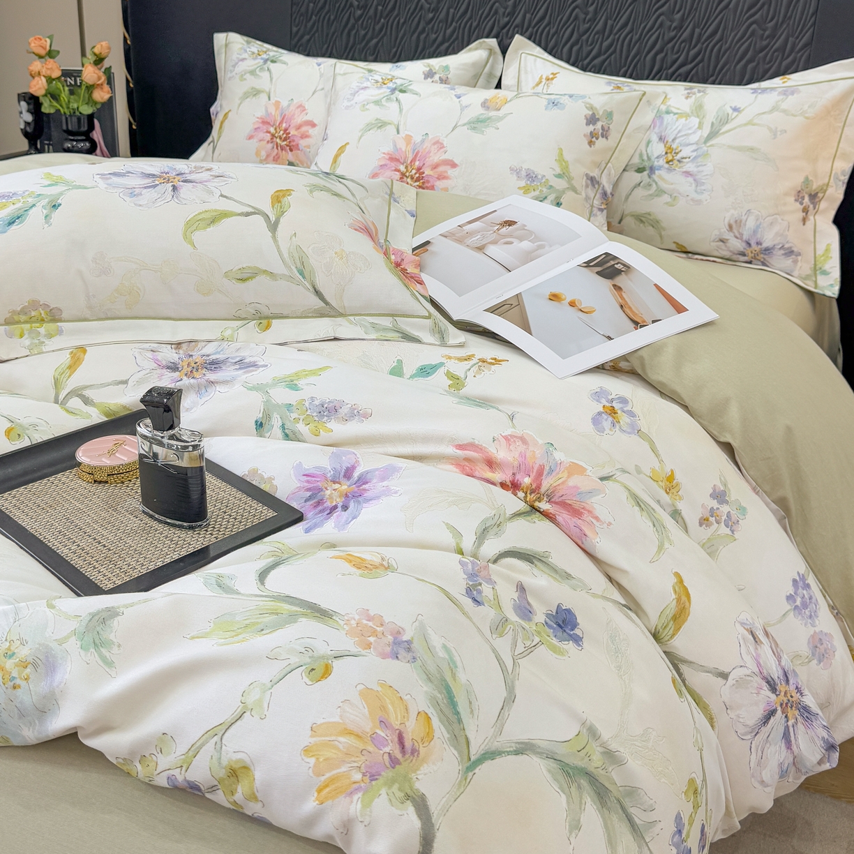 91家纺网 家纺一手货源 找家纺 凌鼎 2025新款100%全棉生态磨毛四件套系列1花与浔米