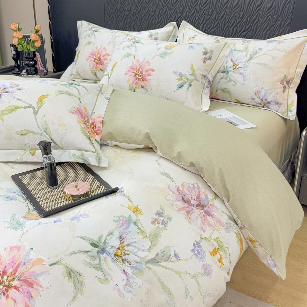 91家纺网 家纺一手货源 找家纺 凌鼎 2025新款100%全棉生态磨毛四件套系列1花与浔米