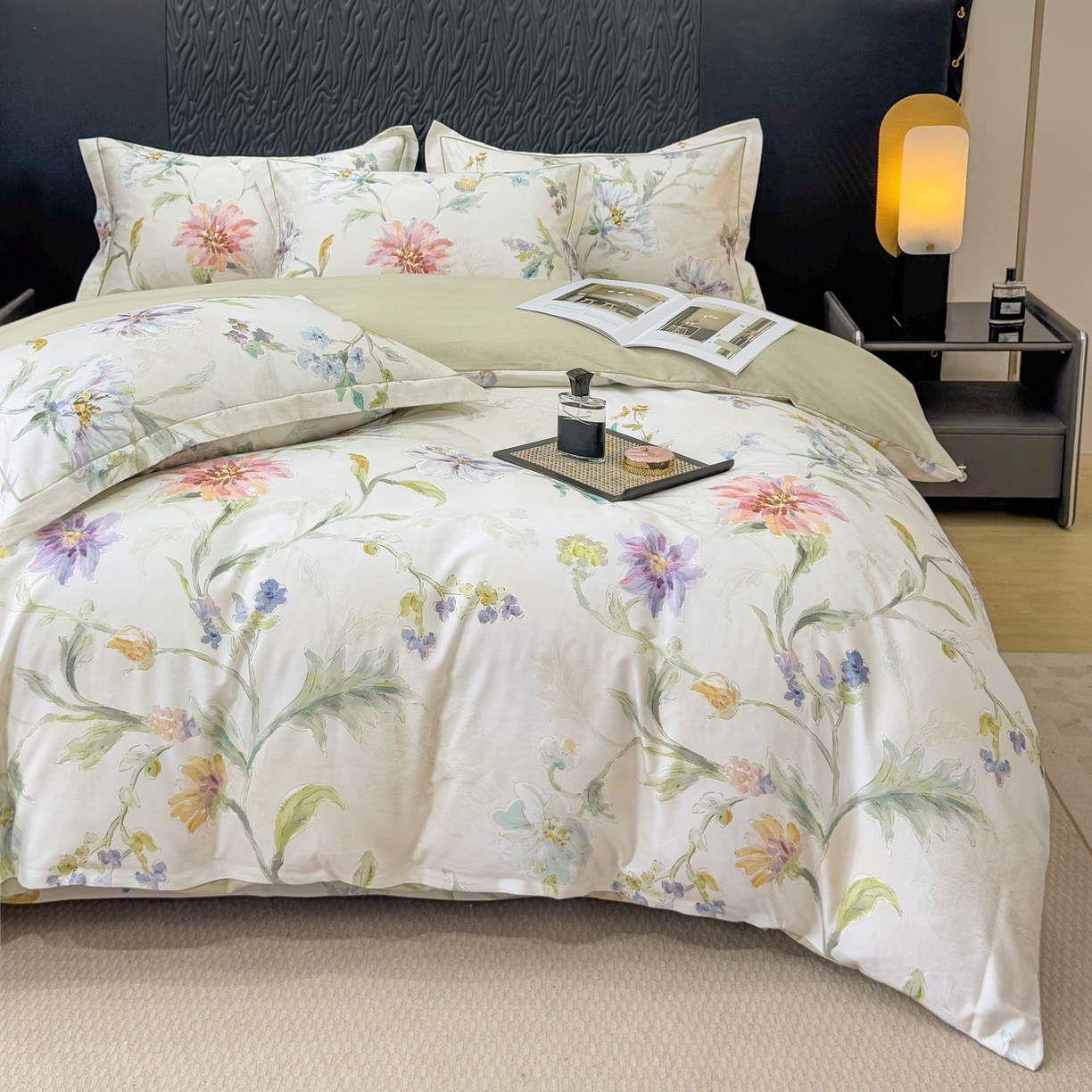 91家纺网 家纺一手货源 找家纺 凌鼎 2025新款100%全棉生态磨毛四件套系列1花与浔米