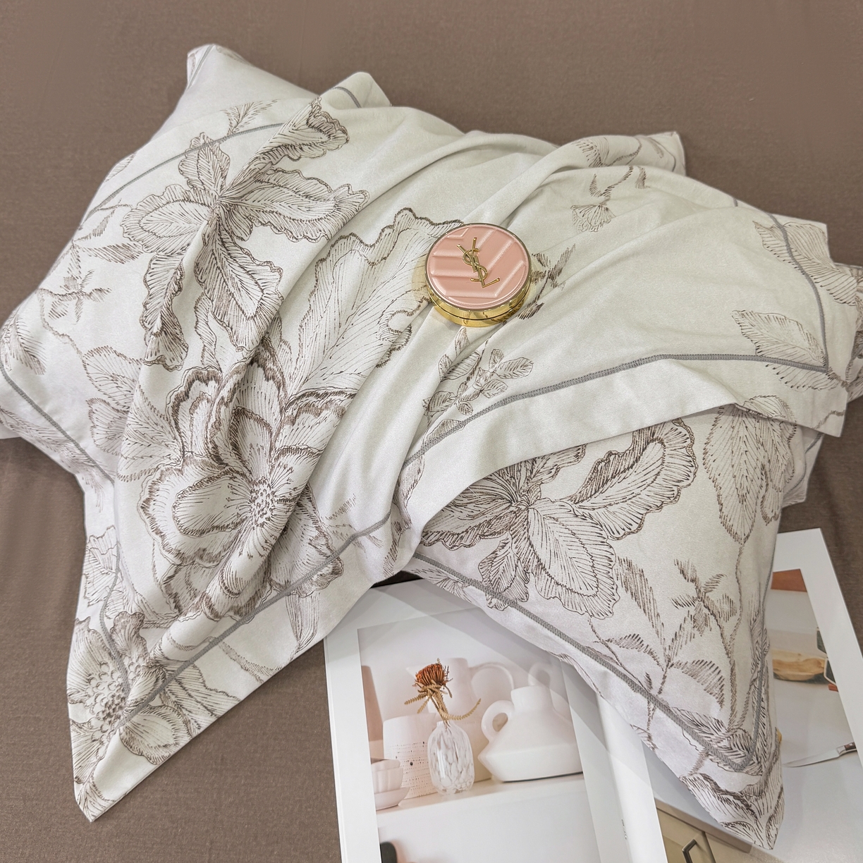 91家纺网 家纺一手货源 找家纺 凌鼎 2025新款100%全棉生态磨毛四件套系列1镜花水月咖