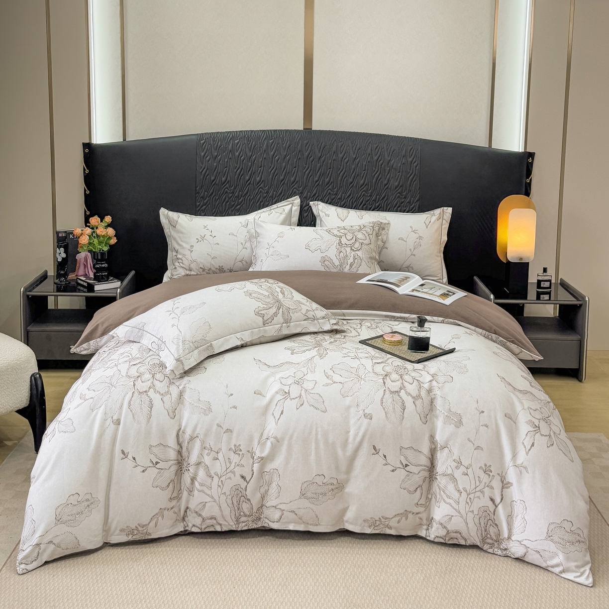 凌鼎 2025新款100%全棉生态磨毛四件套系列1镜花水月咖