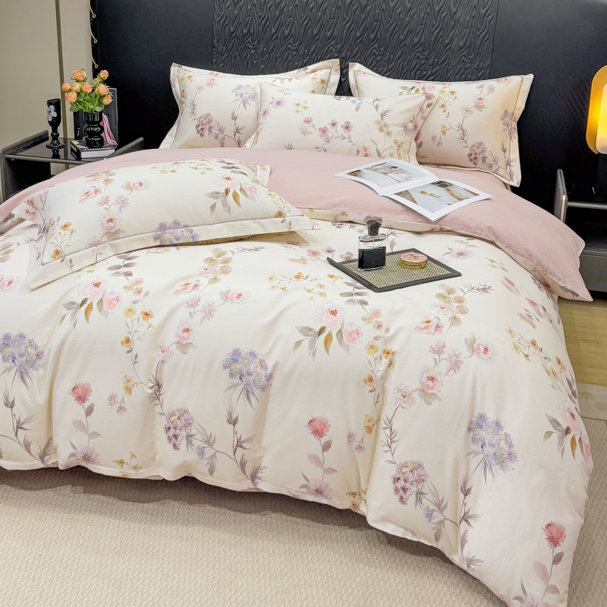 91家纺网 家纺一手货源 找家纺 凌鼎 2025新款100%全棉生态磨毛四件套系列1初茅米