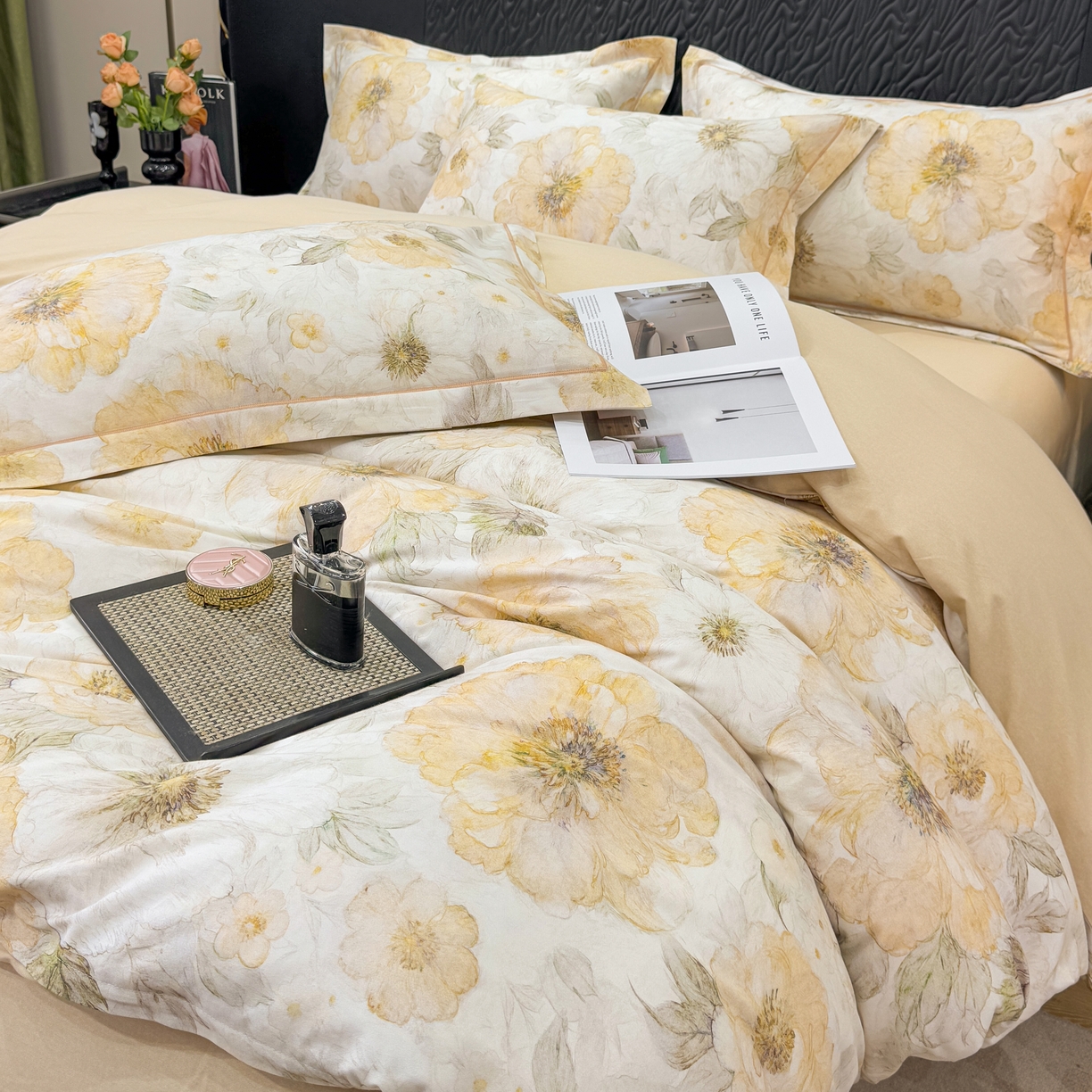 91家纺网 家纺一手货源 找家纺 凌鼎 2025新款100%全棉生态磨毛四件套系列1豆蔻年华黄