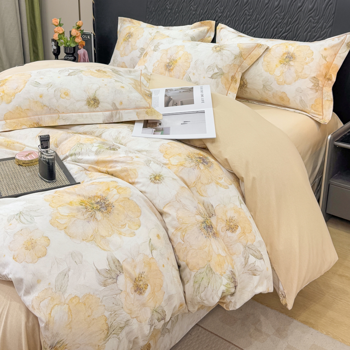 91家纺网 家纺一手货源 找家纺 凌鼎 2025新款100%全棉生态磨毛四件套系列1豆蔻年华黄