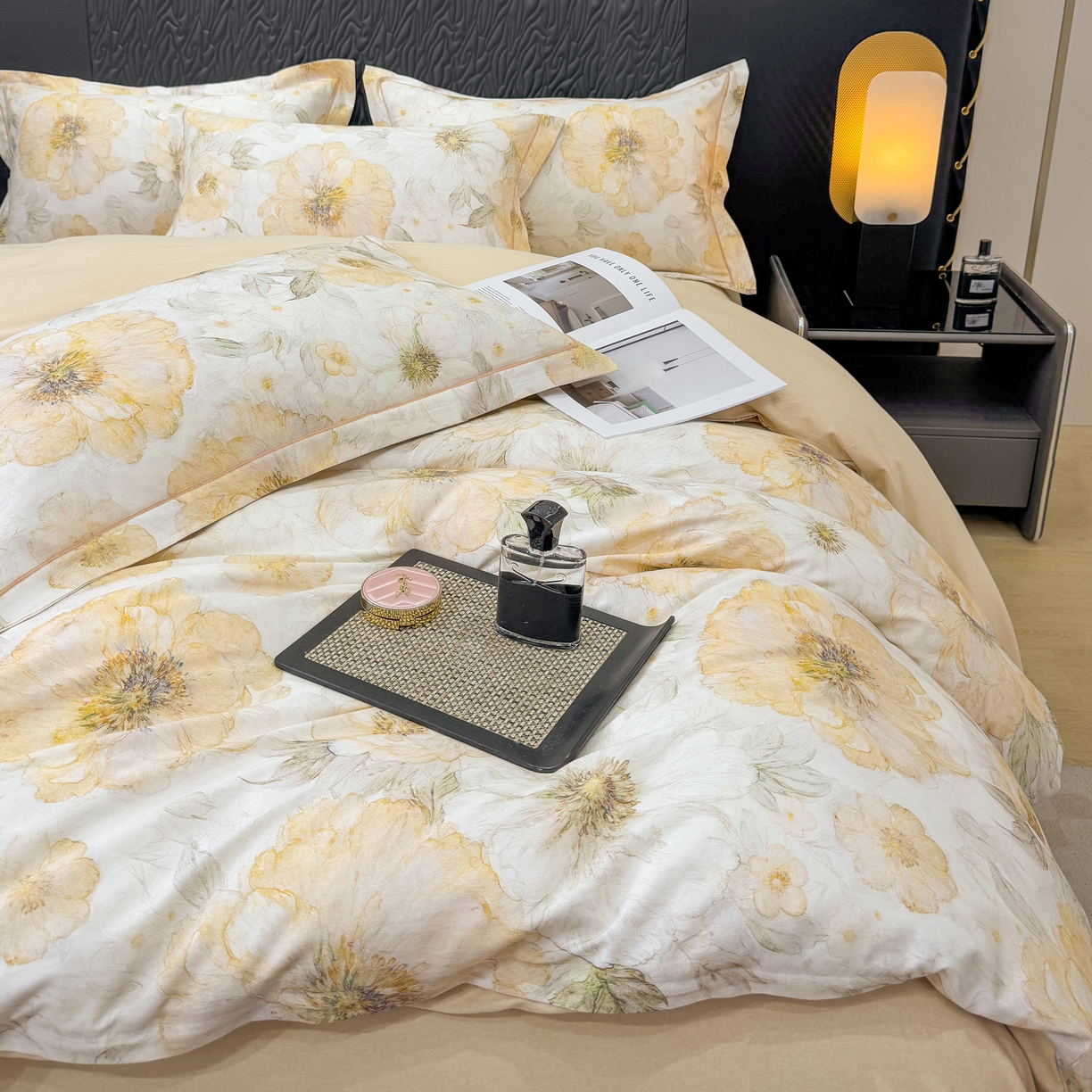 91家纺网 家纺一手货源 找家纺 凌鼎 2025新款100%全棉生态磨毛四件套系列1豆蔻年华黄