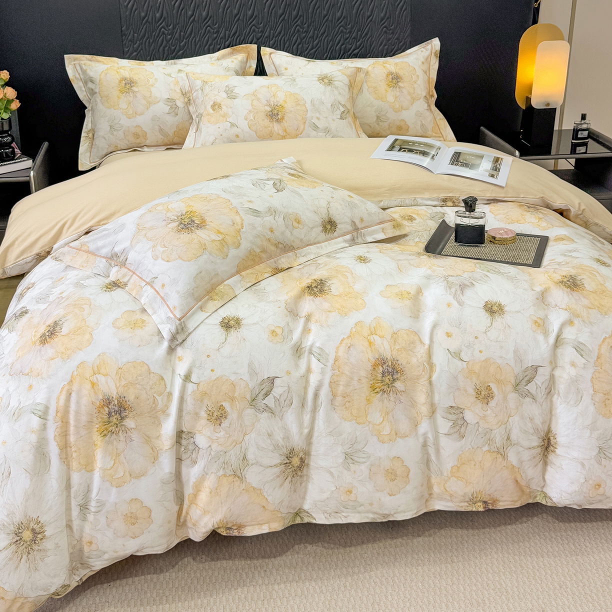 91家纺网 家纺一手货源 找家纺 凌鼎 2025新款100%全棉生态磨毛四件套系列1豆蔻年华黄