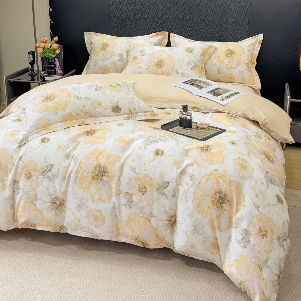 91家纺网 家纺一手货源 找家纺 凌鼎 2025新款100%全棉生态磨毛四件套系列1豆蔻年华黄