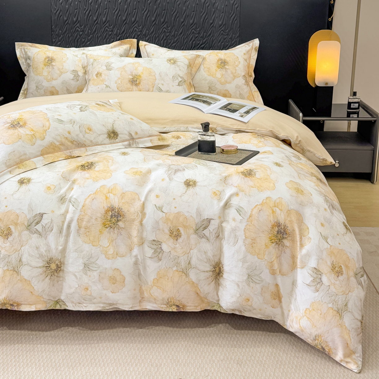 91家纺网 家纺一手货源 找家纺 凌鼎 2025新款100%全棉生态磨毛四件套系列1豆蔻年华黄