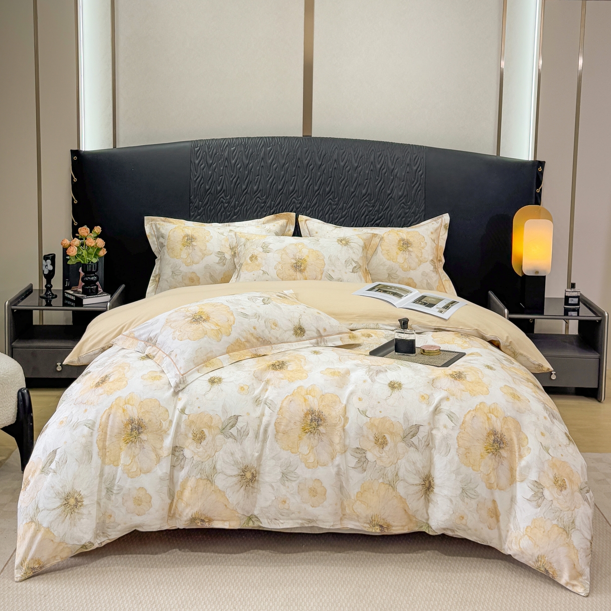 91家纺网 家纺一手货源 找家纺 凌鼎 2025新款100%全棉生态磨毛四件套系列1豆蔻年华黄