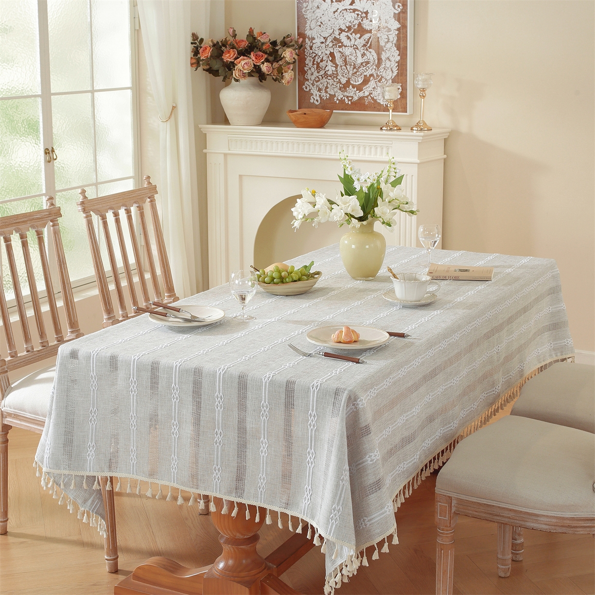 91家纺网 家纺一手货源 找家纺 （总）共鸣沙发垫 2025新款棉麻桌布镂空条纹系列