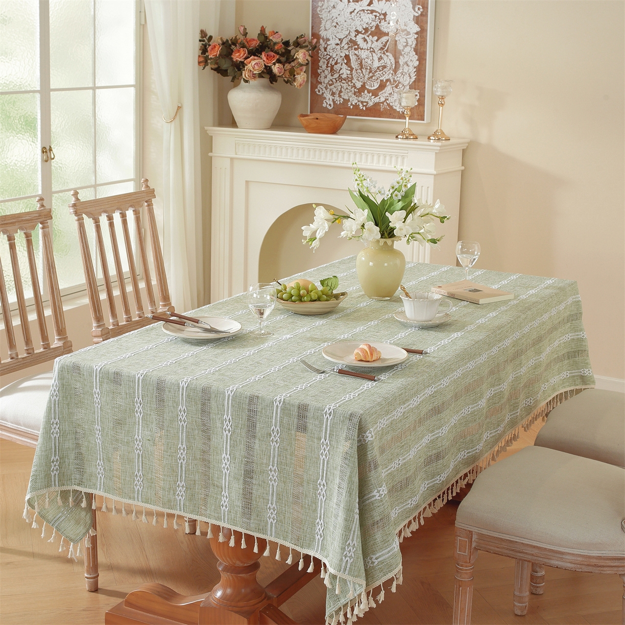 91家纺网 家纺一手货源 找家纺 （总）共鸣沙发垫 2025新款棉麻桌布镂空条纹系列