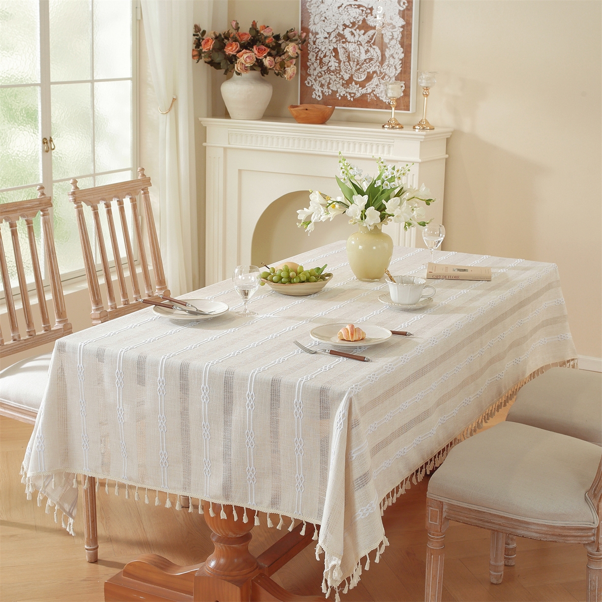 91家纺网 家纺一手货源 找家纺 （总）共鸣沙发垫 2025新款棉麻桌布镂空条纹系列